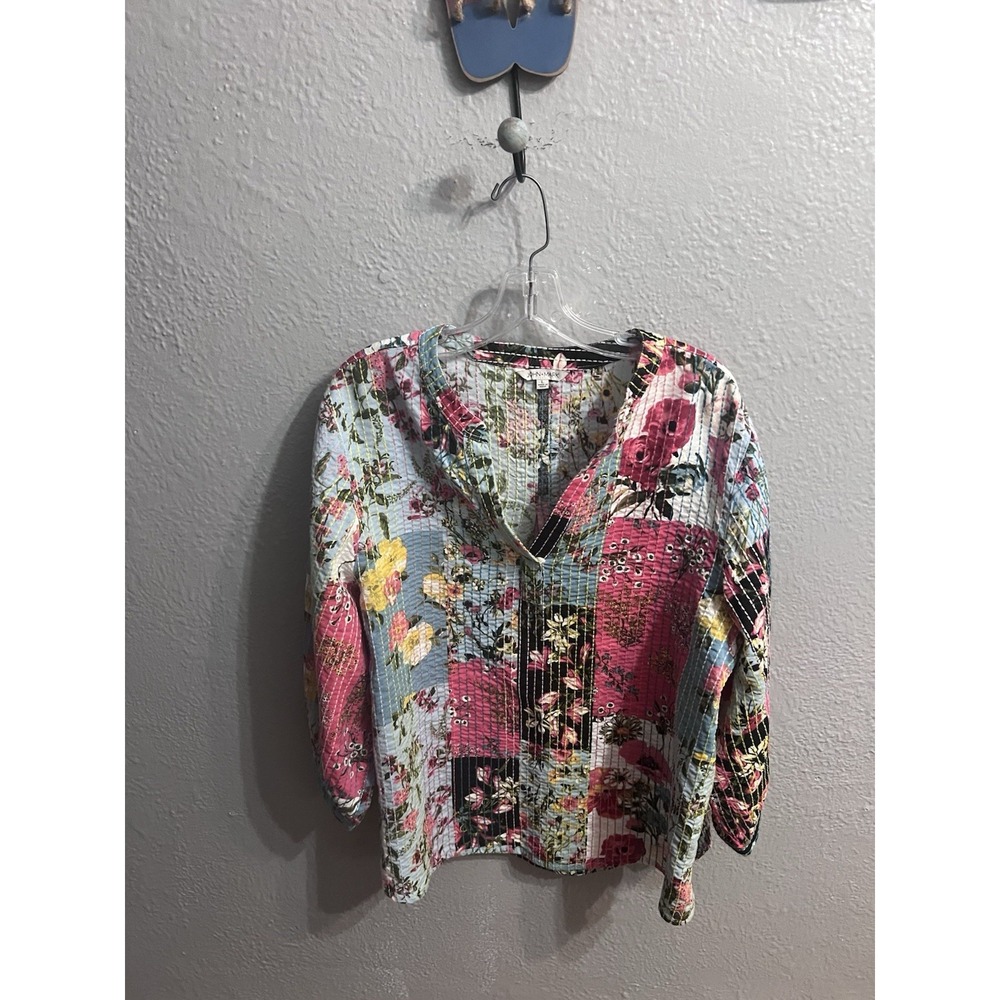 John Mark Colorful Embroidered Floral Mixed Print Patchwork Shirt Size Large